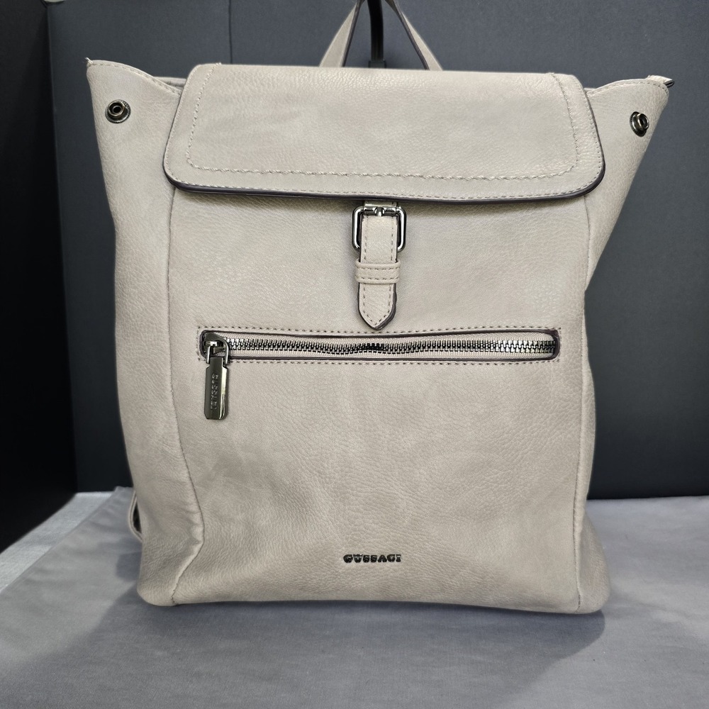 Gussaci Backpack Purse Medium Size Beige Faux Pebble Leather